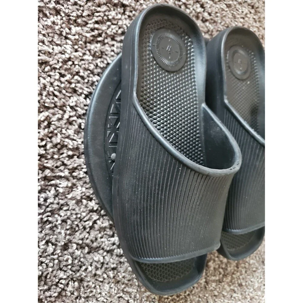 Totes everyware Black Slide Sandals Slip-On Open Toe Logo Perforated Strap 8